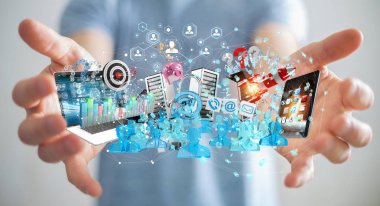 İşadamı aygıtları ve iş nesnelerinden birlikte 3d bağlanma 