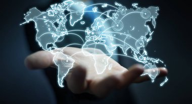 Dünya bağlantı kroki tutan işadamı