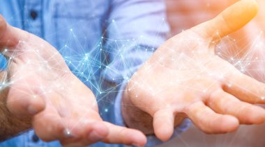 Uçan ağ bağlantısı 3B oluşturmayı kullanarak iş adamı