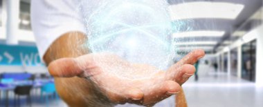 Dijital ağ bağlantısı küre 3B oluşturmayı kullanarak iş adamı