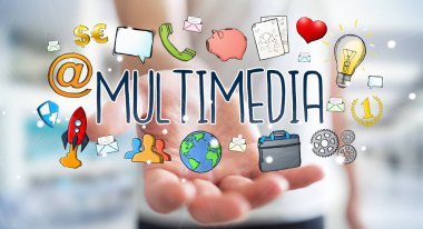 Multimedya teknolojisinin çizilmiş sunum kullanarak iş adamı