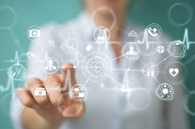 Dijital tıbbi arabirimi 3d işlemesini kullanan iş kadını