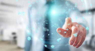 Hologram veriler dijital küre 3B oluşturmayı kullanarak iş adamı