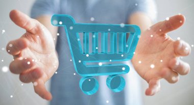 Dijital alışveriş simgeleri 3B oluşturmayı kullanarak iş adamı