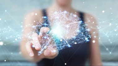 Dijital röntgen insan beyni arabirimi 3d rende kullanarak iş kadını