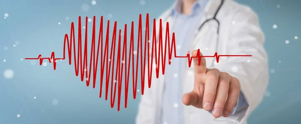 Doctor holding heartbeat digital interface 3D rendering — Stock Photo, Image