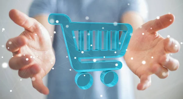Geschäftsmann mit digitalen Shopping-Icons 3D-Rendering — Stockfoto