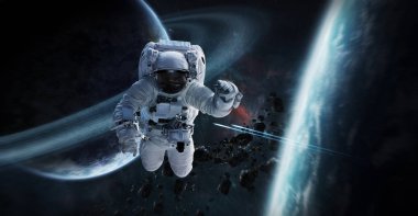 Astronot uzay 3d işleme öğeleri bu görüntünün içinde yüzen 