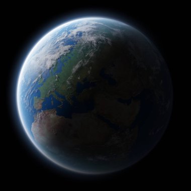 Mavi Dünya gezegeninin alan 3d render elemanları bu görünümü