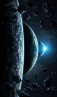 Uzak bir gezegende sistemi ile exoplanets 3d render elem alanda
