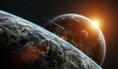 Uzak bir gezegende sistemi ile exoplanets 3d render elem alanda