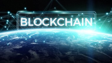 Blockchain Planet Earth 3d render