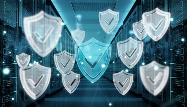 Sunucu Oda veri merkezi 3d render aktif güvenlik duvarı