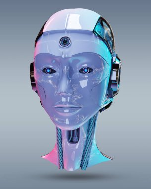 Cyborg baş yapay zeka 3d render
