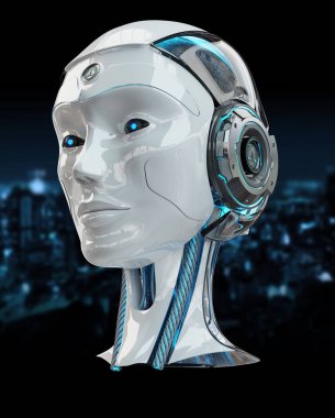 Cyborg baş yapay zeka 3d render