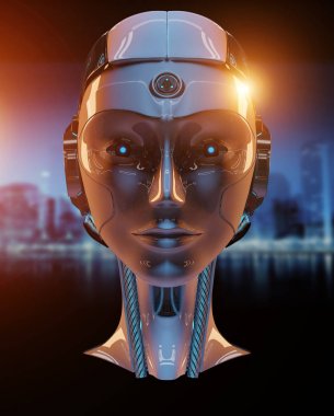 Cyborg baş yapay zeka 3d render