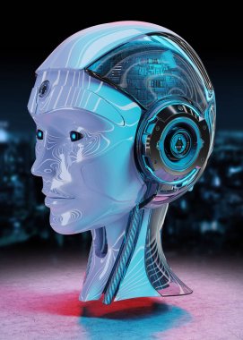 Cyborg baş yapay zeka 3d render