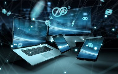 Modern dijital teknoloji aygıt 3d render birbirine bağlı