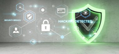 Evde 3d render aktif kalkan koruma arayüzü