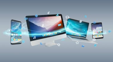 Teknik cihazlar ve simgeler uygulamaları 3d işleme bağlı