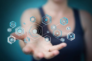 Bir siber saldırı 3d renderi engellemek için antivirus istimal iş kadını