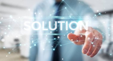 Çözüm dijital metin 3d rendering kullanarak iş adamı