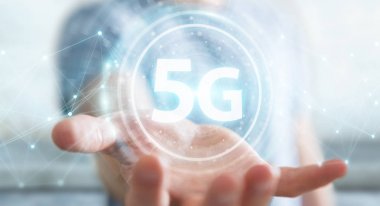5 g ağ arabirimi 3d işlemesini kullanan iş adamı
