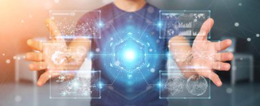 Hologram veri ile dijital ekranlar arabirimini kullanarak iş adamı