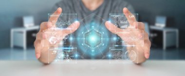 Hologram veri ile dijital ekranlar arabirimini kullanarak iş adamı