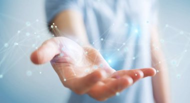 Fütüristik bağlantı arabirimi 3d rendering kullanarak iş adamı