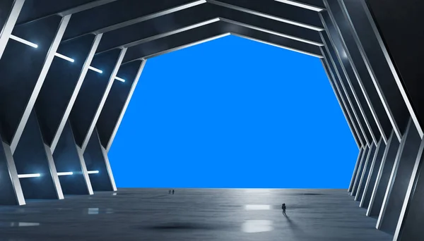Enorme blauwachtig hall ruimteschip interieur geïsoleerde 3D-rendering — Stockfoto