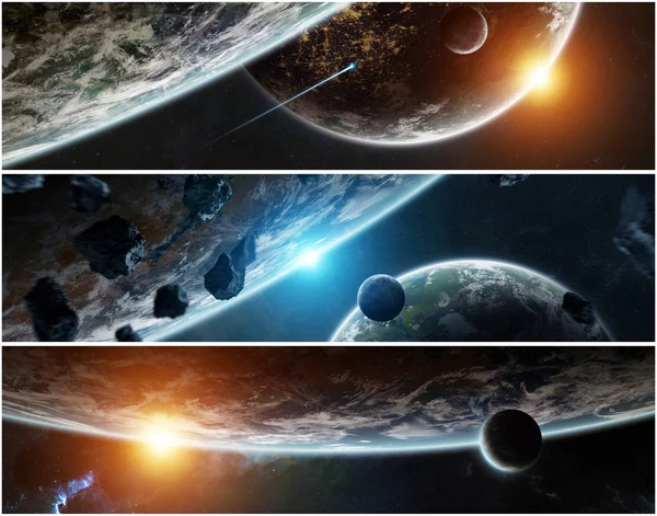 空间3d 渲染元素中的遥远行星系统全景图 — 图库照片