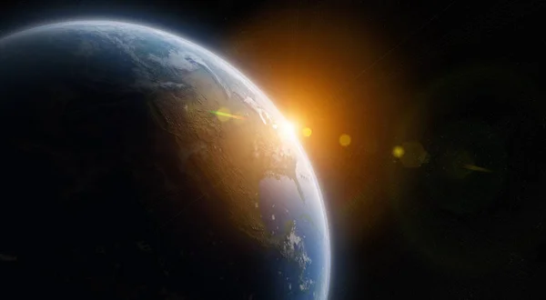 푸른 행성 지구가의 공간 3d 렌더링 요소에의 보기 — 스톡 사진