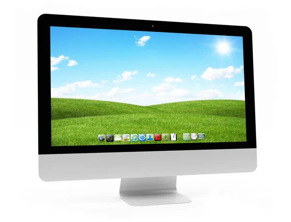 Moderner Computerbildschirm auf weißem Hintergrund 3D-Rendering — Stockfoto