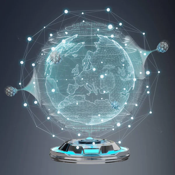 Globe network hologram projector with digital connection 3D rend