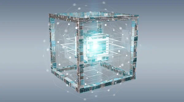Futuristic cube technology textured object 3D rendering
