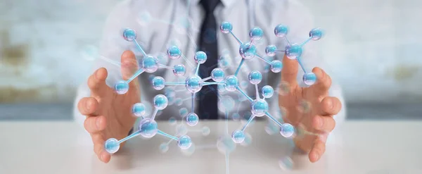 Businessman using modern molecule structure 3D rendering — Stock Photo, Image