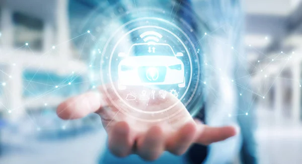 Affärsman med modern smart bil gränssnitt 3d-rendering — Stockfoto