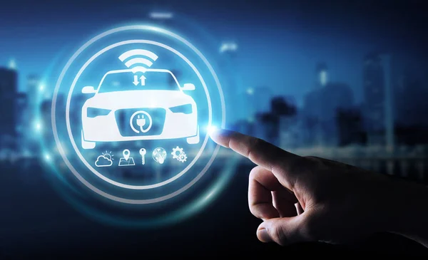 Affärsman med modern smart bil gränssnitt 3d-rendering — Stockfoto