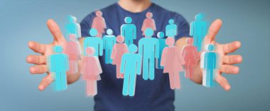 3D rendering grup insan kullanarak iş adamı