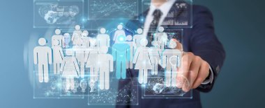 Bir grup insan 3d render tutan işadamı