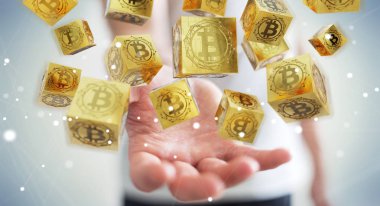 İşadamı bitcoins cryptocurrency 3d işleme kullanarak