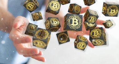 İşadamı bitcoins cryptocurrency 3d işleme kullanarak