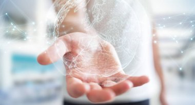 Planet earth ağ küre 3d işlemesini kullanan iş adamı