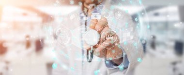 Dijital tıbbi futuristik bir arayüze 3B oluşturmayı kullanarak doktor