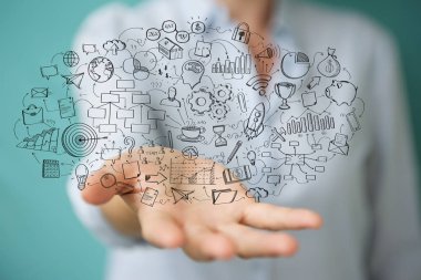 Holding ve dokunaklı el yazması proje presentati işkadını