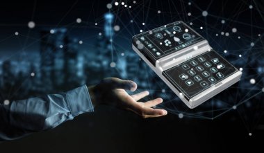 Akıllı ev uzak aygıt 3d işlemesini kullanan iş adamı