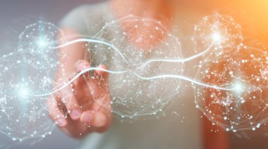 Dijital ağ bağlantısı kullanarak işkadını 3d renderi Küre