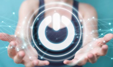 3D render güç düğmesini kullanarak bağlantıları ile işadamı