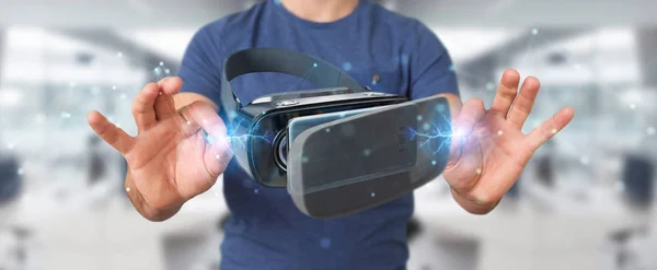 Affärsman med virtuell verklighet glasögon teknik 3d renderin — Stockfoto